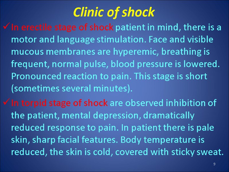 Clinic of shock In erectile stage of shock patient in mind, there is a